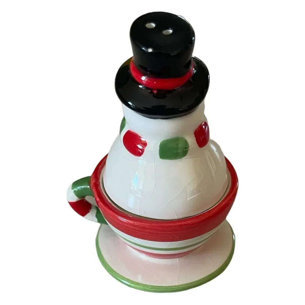 Snowman & Teacup Winter Christmas Transpac Designs Salt and Pepper Shakers 4 in